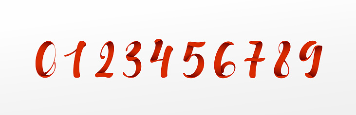 Numbers red font, ribbon style, typography vector illustration.