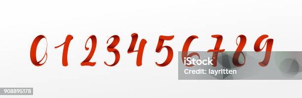 Numbers Red Font Ribbon Style Typography Vector Illustration Stock Illustration - Download Image Now