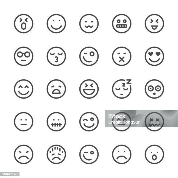 Emoji Icon Icons Mediumx Line Stock Illustration - Download Image Now - Winking, Icon Symbol, Emoticon