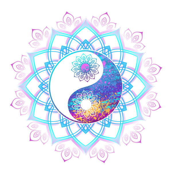 pastelowy symbol yin yang - yin yang symbol lotus illustration and painting yin yang ball stock illustrations