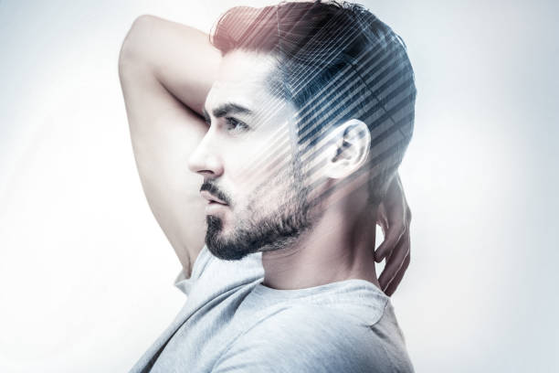 istock Profile of handsome brunette that raising arm 908921032