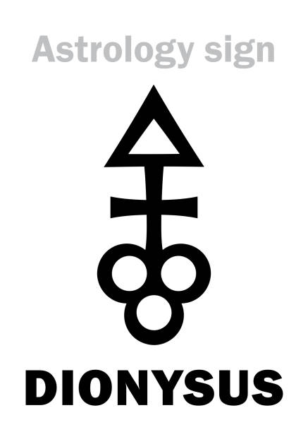 ilustrações, clipart, desenhos animados e ícones de alfabeto de astrologia: dionísio, asteroide #3671. hieróglifos do caráter sinal (símbolo). - globe grape