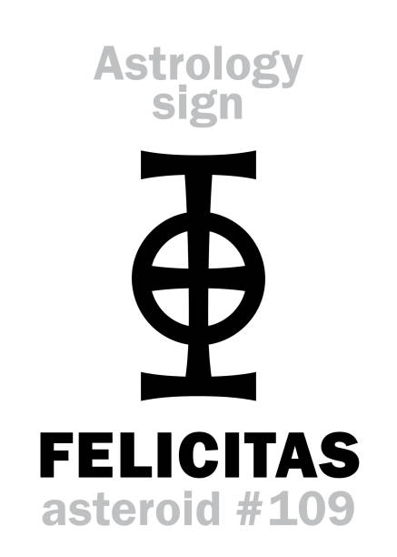 алфавит астрологии: felicitas, астероид #109. знак символа иероглифов (единый символ). - tyche stock illustrations