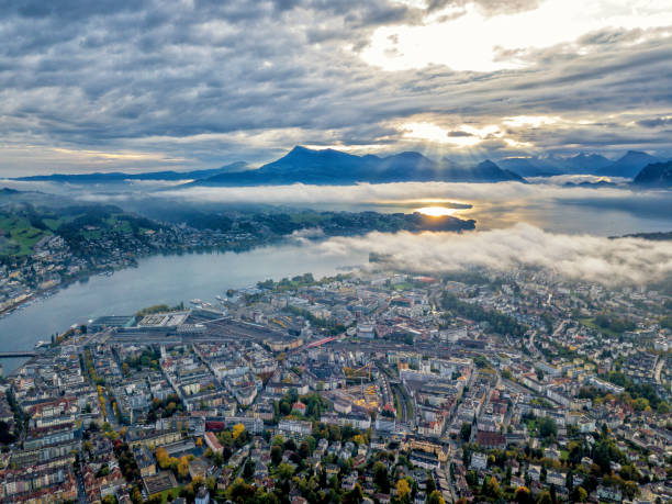 the bird's eye view of the Lucerne city in Switzerland.