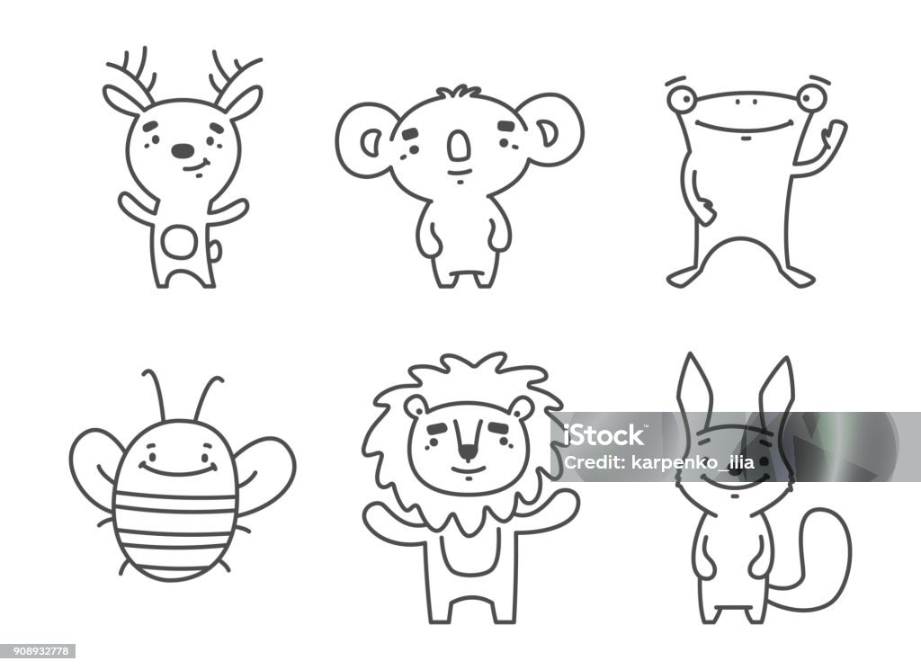 Vector Line Animals Vector Line Set Of Cute Animals Stock Illustration - Download Image Now ...