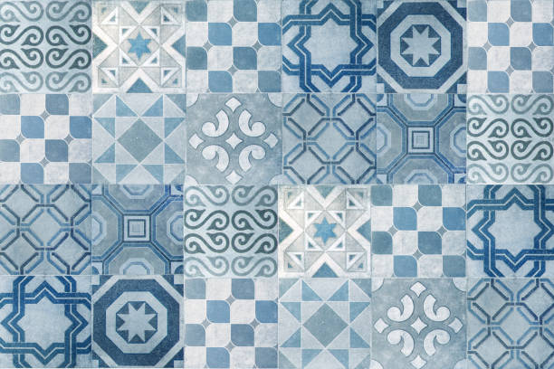 Vintage ceramic tiles wall decoration. Turkish ceramic tiles wall background