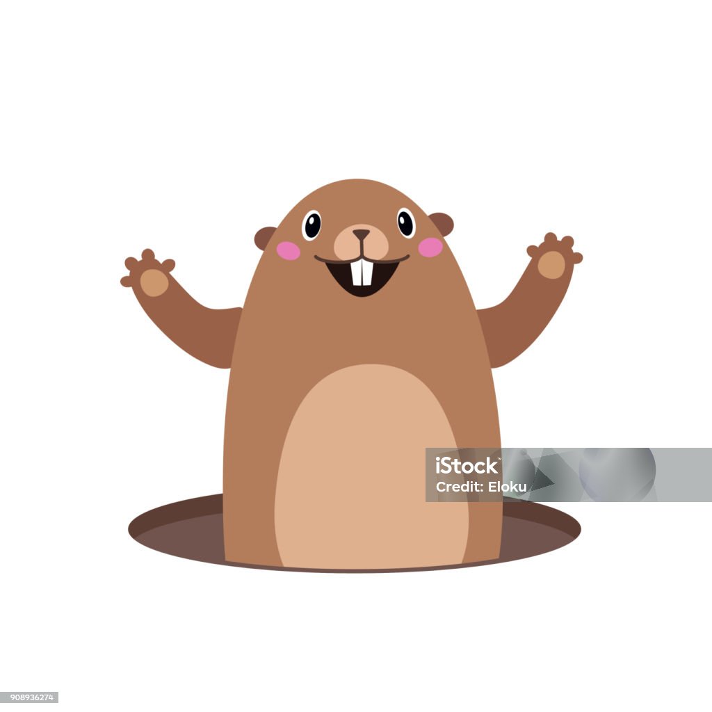 Illustration of groundhog popping out of his hole. Flat Vector illustration of groundhog popping out of his hole. Flat style Animal Den stock vector