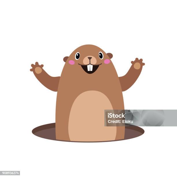 Illustration Of Groundhog Popping Out Of His Hole Flat Stock Illustration - Download Image Now