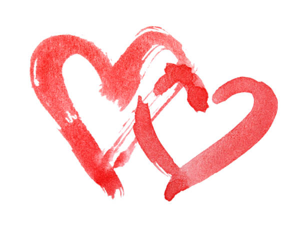 Red hearts painted with watercolor paint