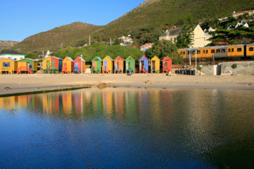Picturesque bathing huts in Muizenberg beach, Cape Town, South Africa