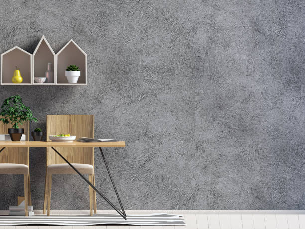 istock Mock up wall in interior with dining area. living room modern style. 3d illustration 908940730
