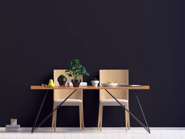 istock Mock up wall in interior with dining area. living room modern style. 3d illustration 908940738