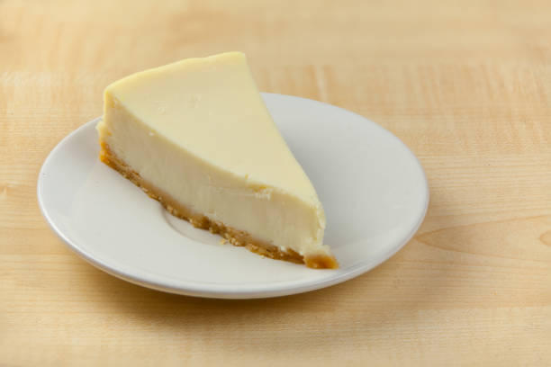 istock classic cheesecake on white plate on  wooden table 908944278