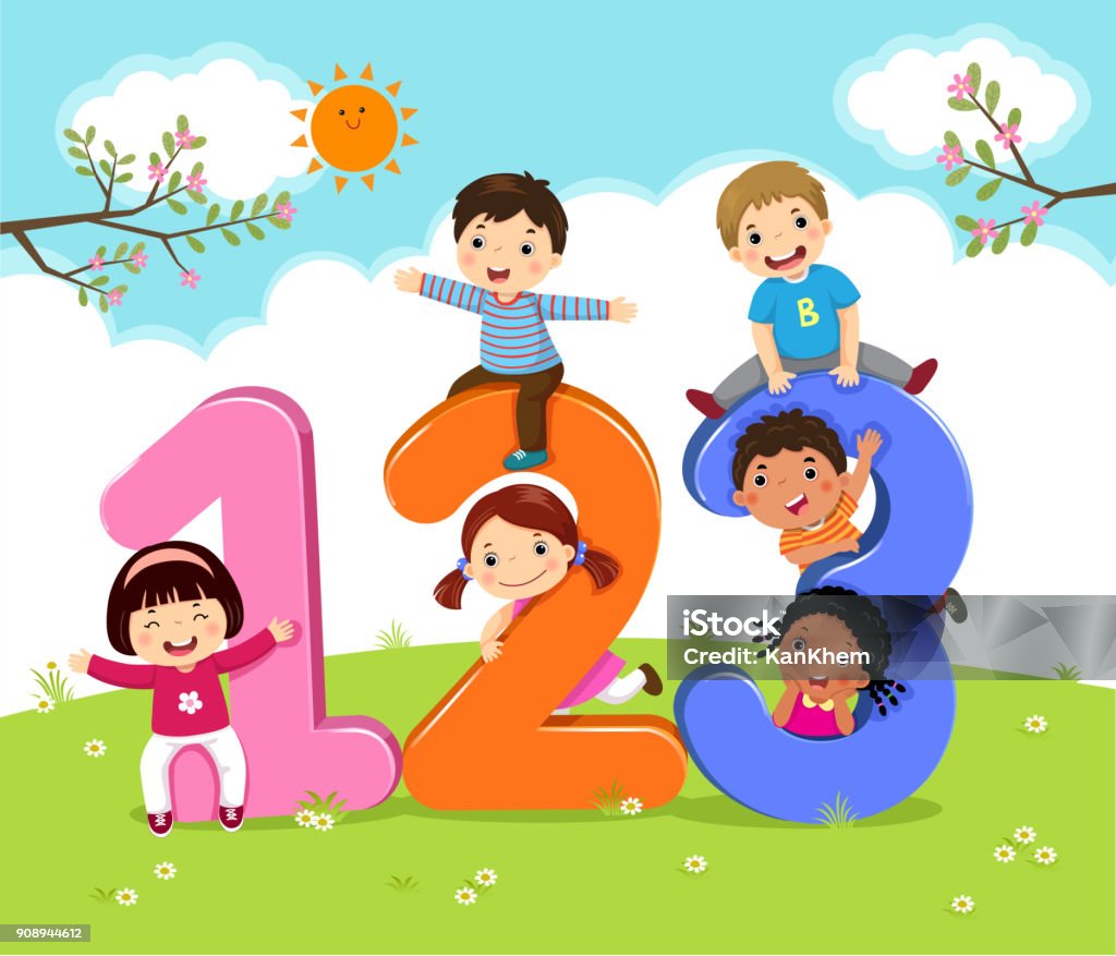 Cartoon Kids With 123 Numbers Stock Illustration - Download Image ...