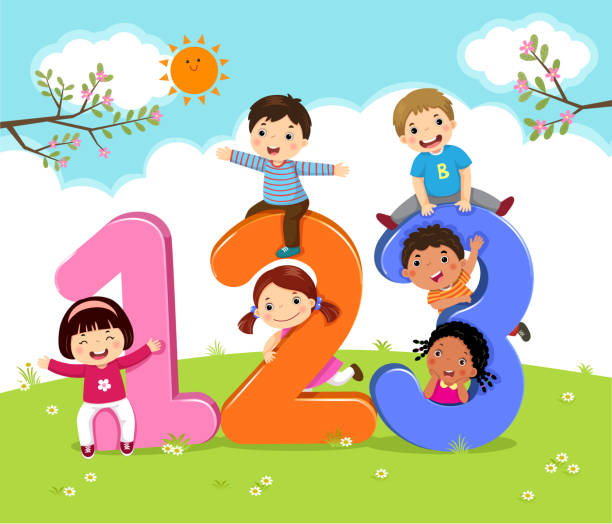 Cartoon kids with 123 numbers vector art illustration