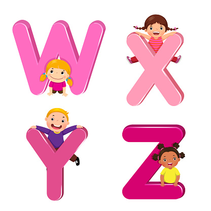 Cartoon kids with WXYZ letters
