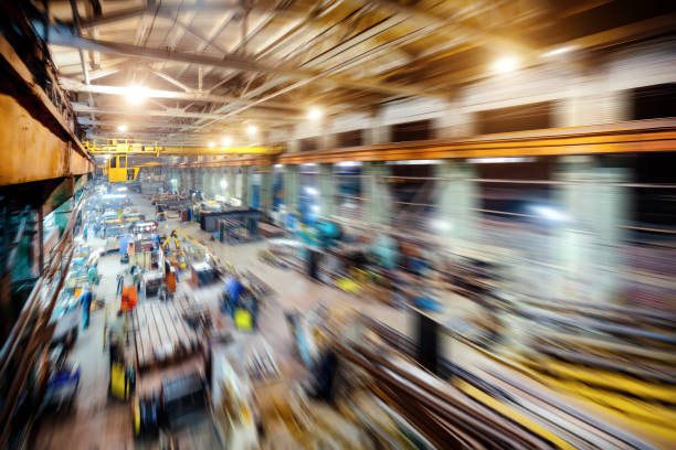 istock Factory shop. Abstract industrial background, motion blur effect 908948482