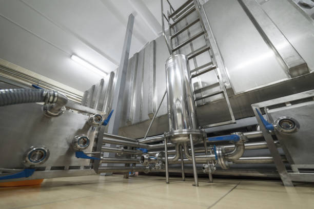 istock Storage of liquid with stainless steel tanks 908948902