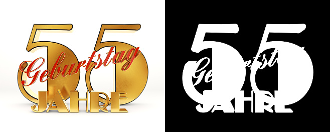 Number fifty five years (55 years) celebration design. Anniversary golden number template elements for your birthday party. Translated from the German - years. 3D illustration