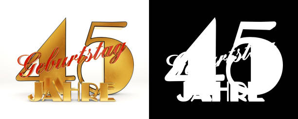 Number forty five years (45 years) celebration design. Anniversary golden number template elements for your birthday party. Translated from the German - years. 3D illustration