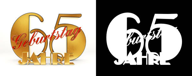 Number sixty five years (65 years) celebration design. Anniversary golden number template elements for your birthday party. Translated from the German - years. 3D illustration