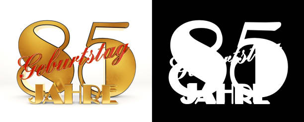 Number eighty five years (85 years) celebration design. Anniversary golden number template elements for your birthday party. Translated from the German - years. 3D illustration