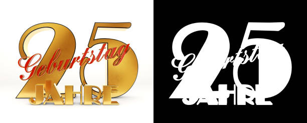 Number twenty five years (25 years) celebration design. Anniversary golden number template elements for your birthday party. Translated from the German - years. 3D illustration