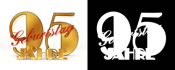 Number ninety five years (95 years) celebration design. Anniversary golden number template elements for your birthday party. Translated from the German - years. 3D illustration