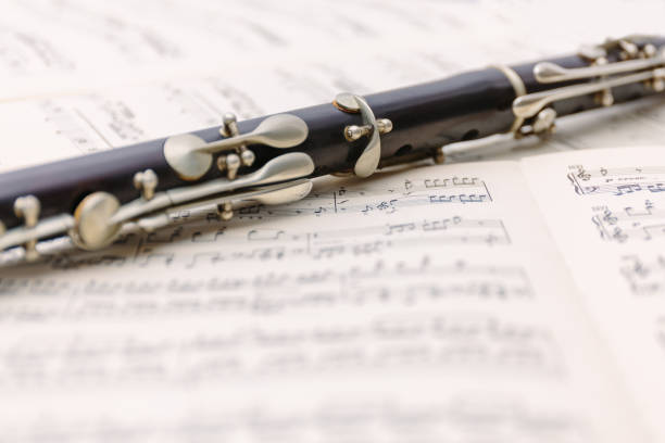 istock transverse flute on sheet music 908953638