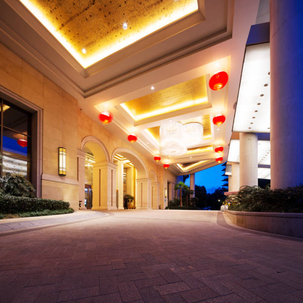istock entrance of modern building at night 908956802