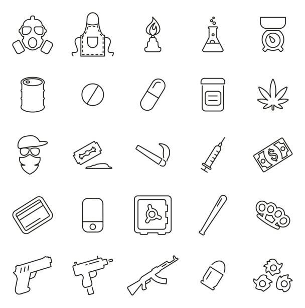 Drug Cartel or Drug Dealer Icons Thin Line Vector Illustration Set This image is a vector illustration and can be scaled to any size without loss of resolution. drug cartel stock illustrations
