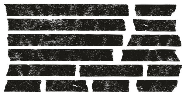 taśma maskująca czarny grunge zestaw 01 - taśma samoprzylepna ilustracje stock illustrations