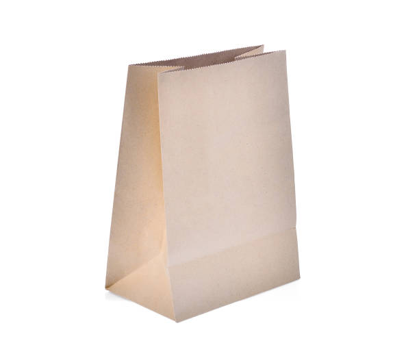 istock recycle brown paper bag isolated on white background, . packaging template mockup 908960098