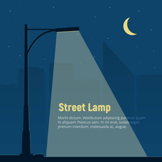 lonely street lampe im hintergrund die nächtliche stadt. silhouette von einer straßenlaterne in der nacht. vektor-illustration im flachen stil. - street light stock-grafiken, -clipart, -cartoons und -symbole