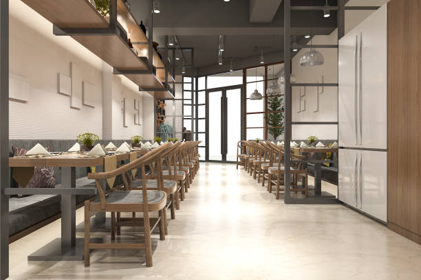 istock 3d rendering loft wood luxury hotel reception and cafe lounge restaurant 908969454