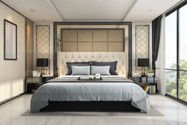 istock 3d rendering modern luxury classic bedroom with marble decor 908969466