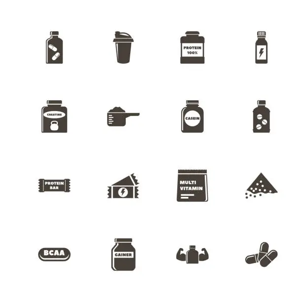Vector illustration of Sport Supplements - Flat Vector Icons