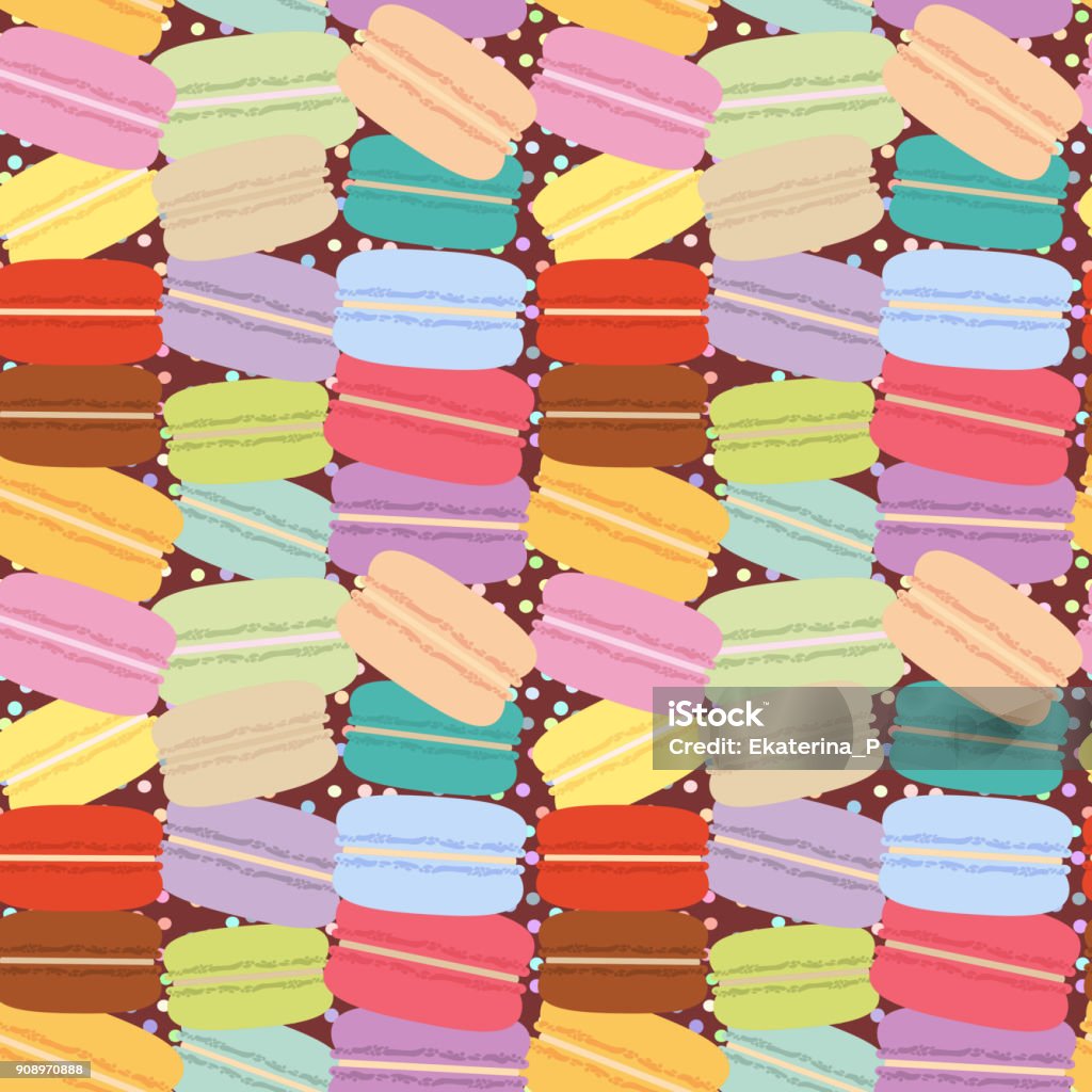 Macaroon Pattern Background Macaroon Set Pastel Colors Seamless Pattern On Brown Background Vector ...