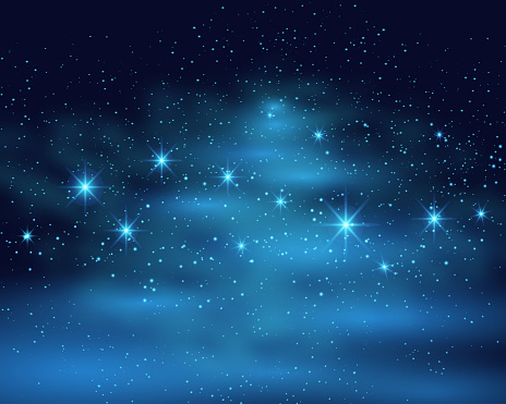 Cosmic space dark sky background with blue bright shining stars nebula at night vector illustration.