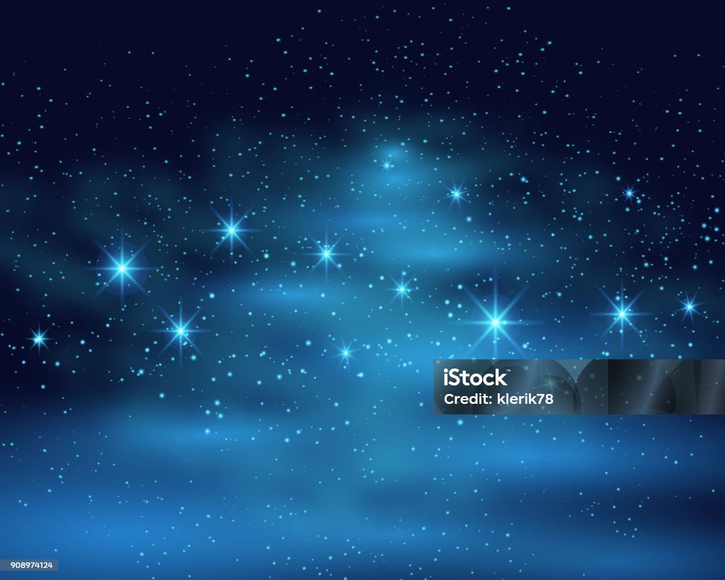 Cosmic space dark sky background with blue bright shining stars nebula at night vector illustration Cosmic space dark sky background with blue bright shining stars nebula at night vector illustration. Star - Space stock vector