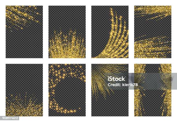 Set Glitter Background With Glowing Lights Golden Sparks On A Black Backdrop Kit For Decorating Festive Greeting Cards Stock Illustration - Download Image Now