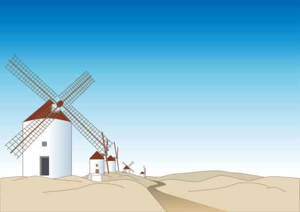 ilustrações, clipart, desenhos animados e ícones de moinho de vento de la mancha - la mancha
