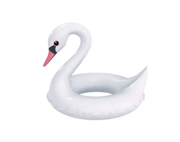 Swimming ring in shape of white swan isolated on white. 3D rendering with clipping path