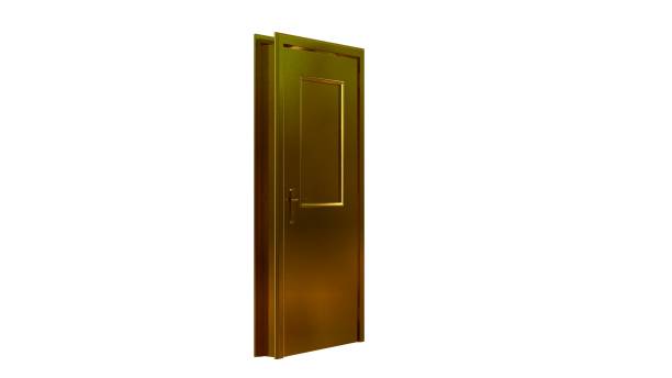 istock 3d rendering of a golden door isolated on white 908993920