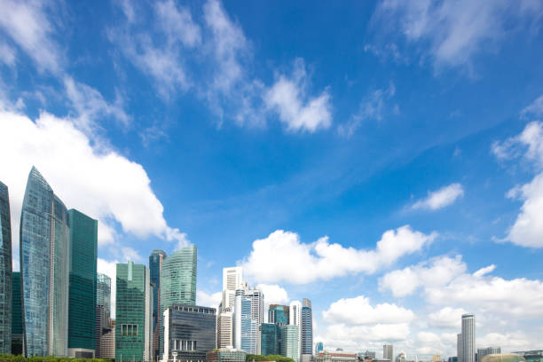 modern buildings in midtown of singapore in cloud sky from low angle view
