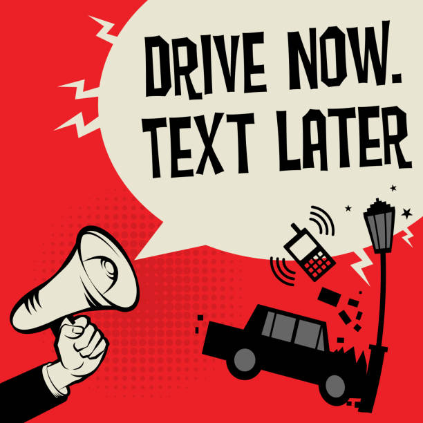 자동차 사고와 확성기 손 개념 - driving text messaging accident danger stock illustrations