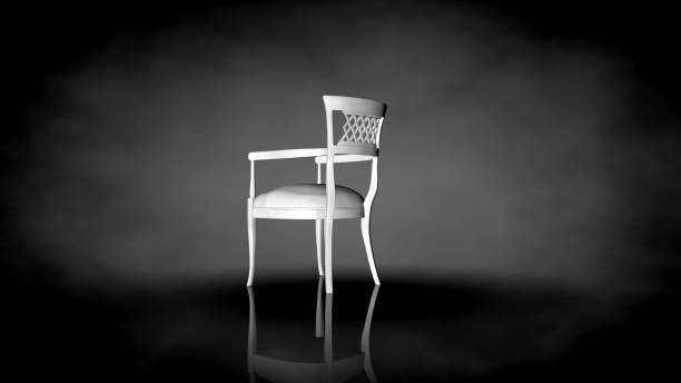 istock 3d rendering of a white chair on a black background 909015776