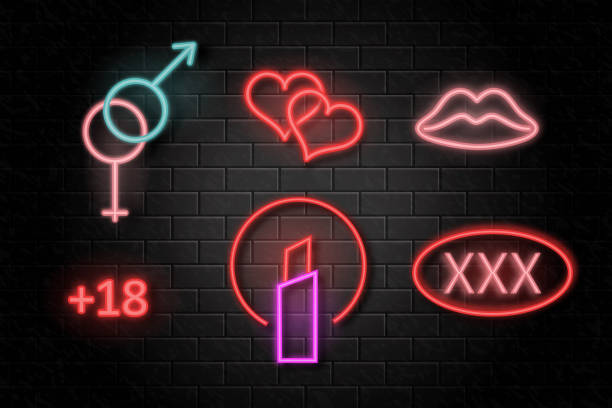 ilustrações de stock, clip art, desenhos animados e ícones de vector collection of neon erotic signs for decoration on the wall background. - female stripper