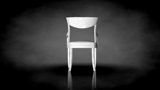 istock 3d rendering of a white chair on a black background 909016408