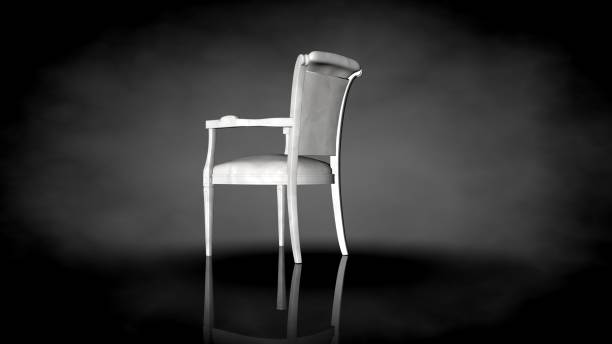 istock 3d rendering of a white chair on a black background 909017084